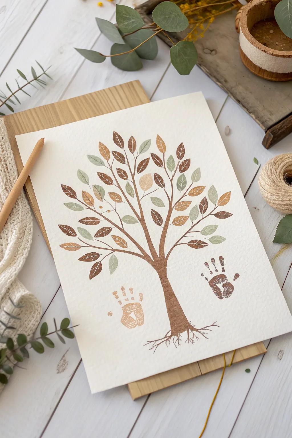 Tiny hands creating magic: a charming handprint tree art project for little ones.