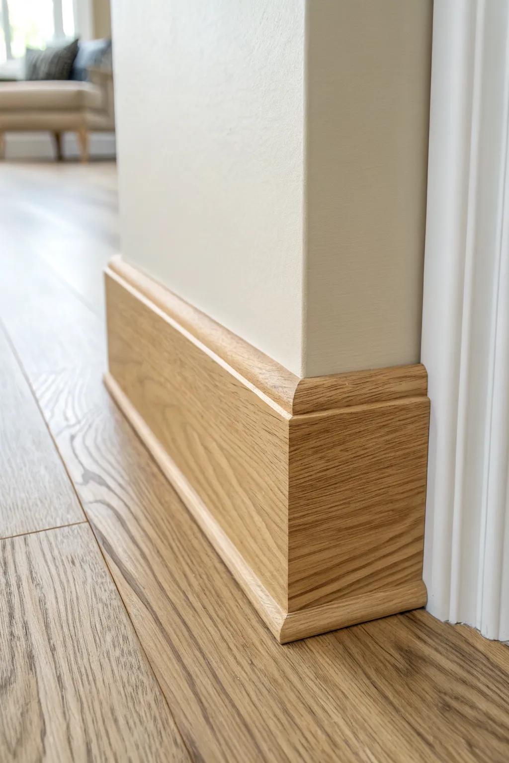 Clean return-to-wall baseboard end cap—tiny 45° detail that makes the finish look custom.