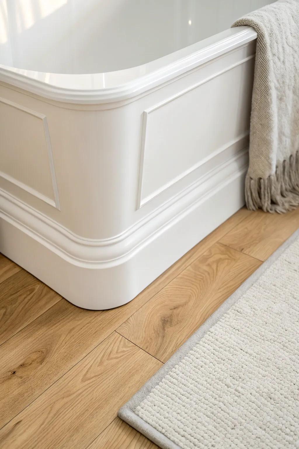 Classic shoe molding creates a clean, timeless finish where the tub meets the floor.