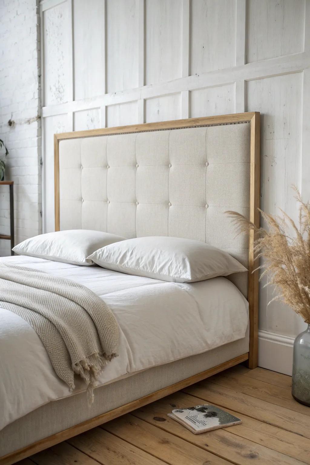 Cozy classic upholstered panel headboard—simple build, rich texture, hotel-soft finish.