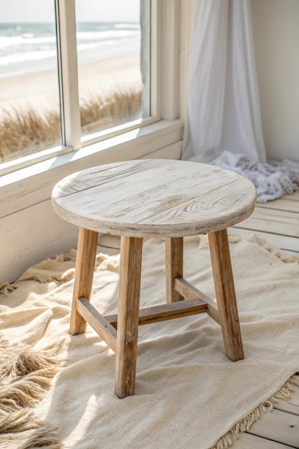 Whitewashed wood adds instant sun-bleached boho beach charm—light, airy, and crafted.