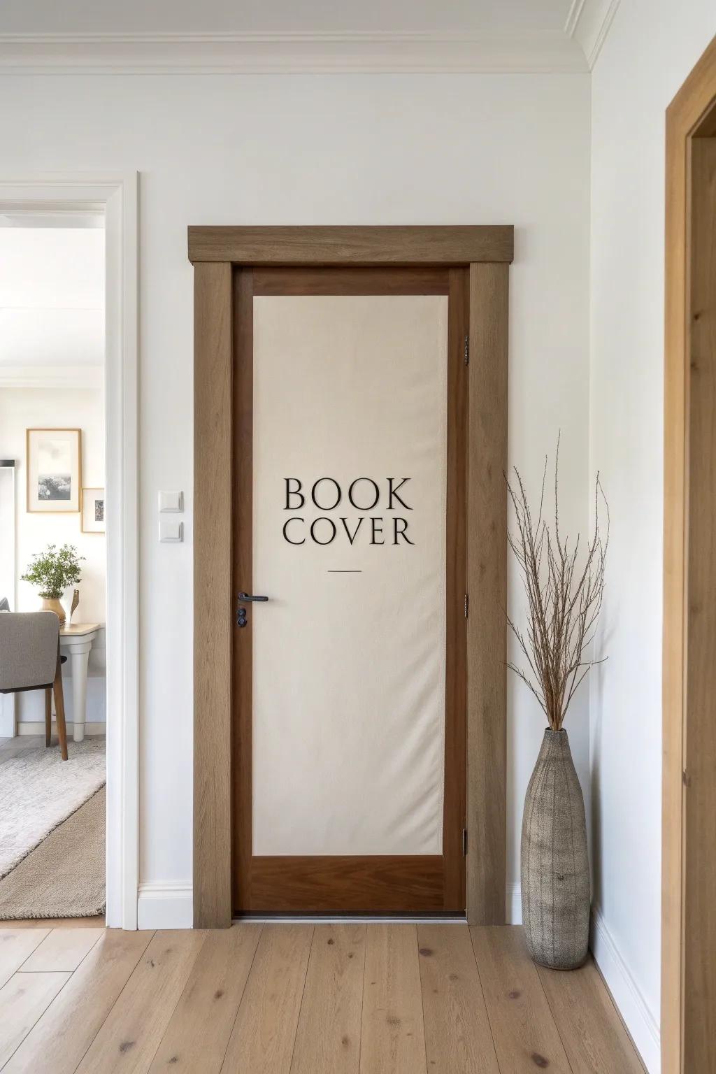 Turn your door into a giant book cover—oak trim framing makes it look beautifully finished.