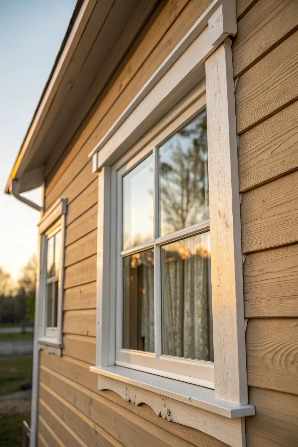 Fresh greige paint and bright trim make this bungalow window look instantly cared for.