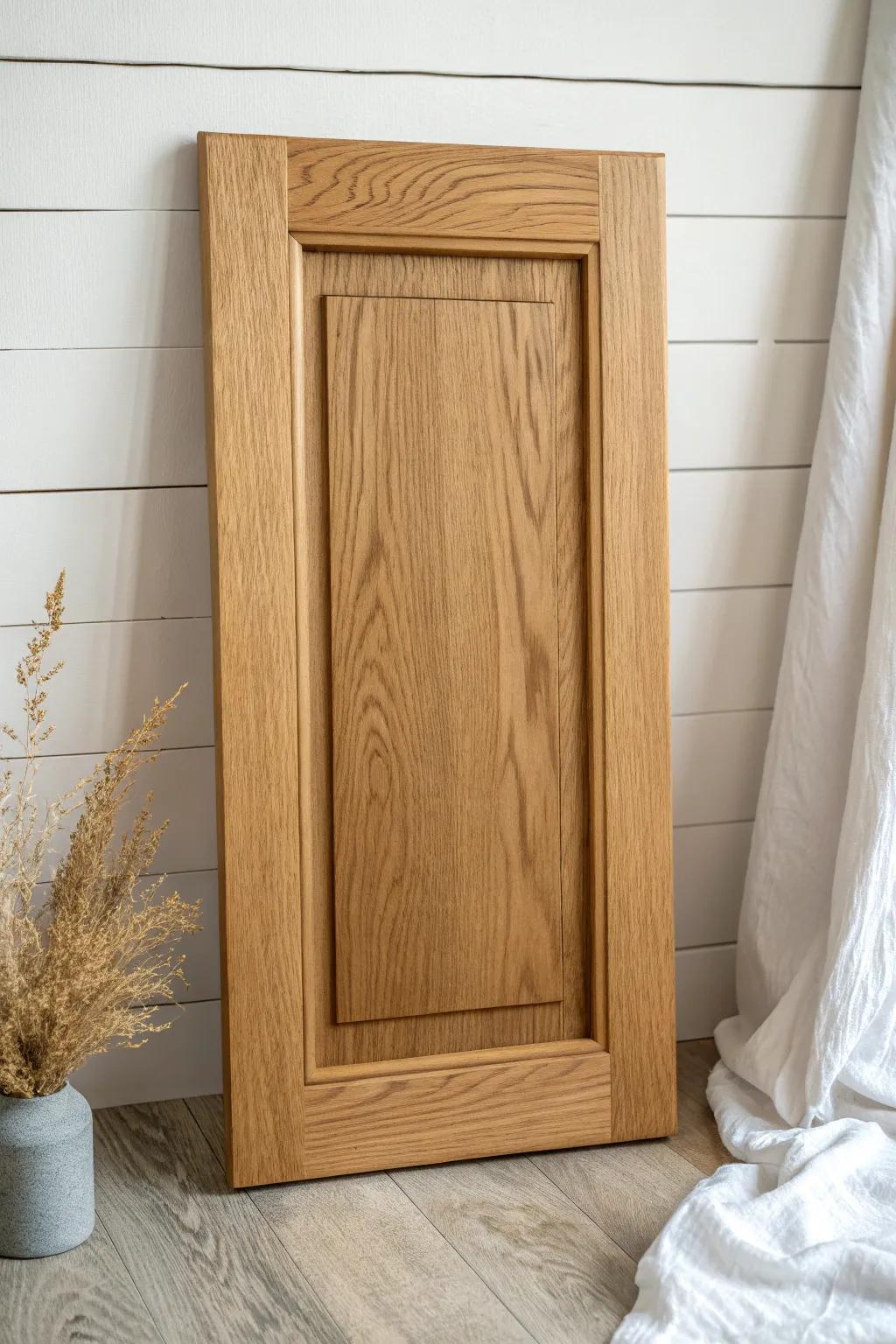 Classic Shaker recessed panel—clean lines, warm oak grain, and timeless handcrafted simplicity.