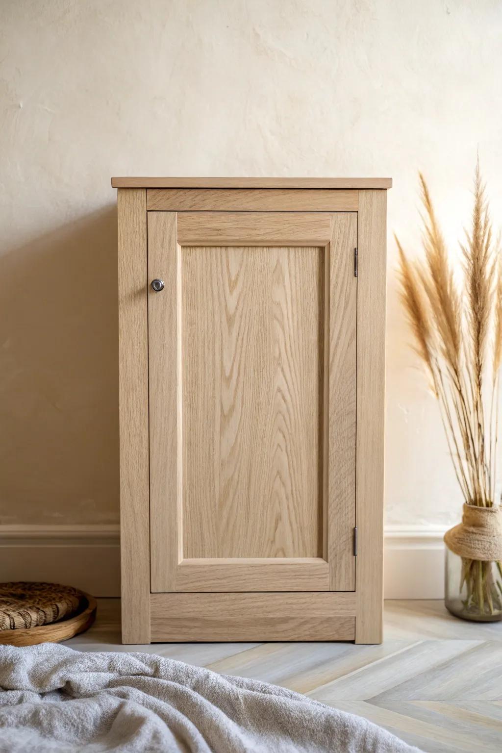 Classic Shaker cabinet front: timeless frame-and-panel simplicity with warm natural oak grain.