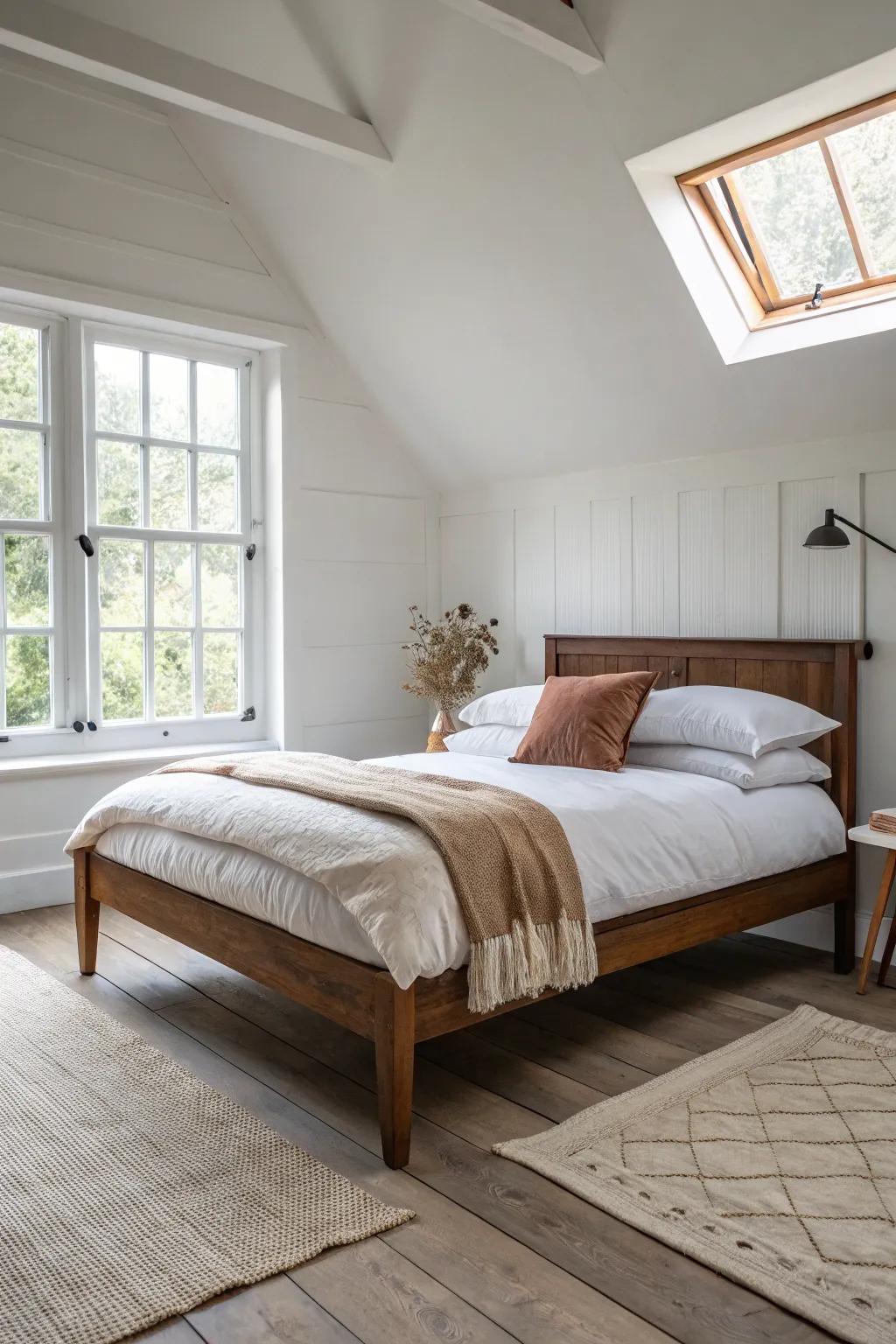 Turn your bed caddy-corner to open up walkway space and make a small room feel airy.