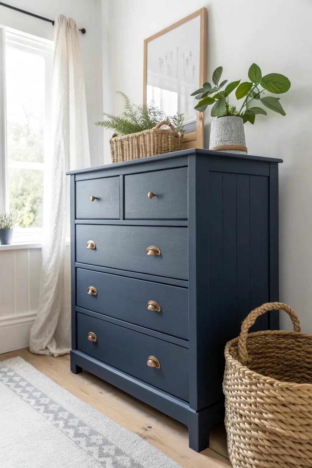 Transform your space with the elegance of deep navy chalk paint for a chic, minimalist makeover.