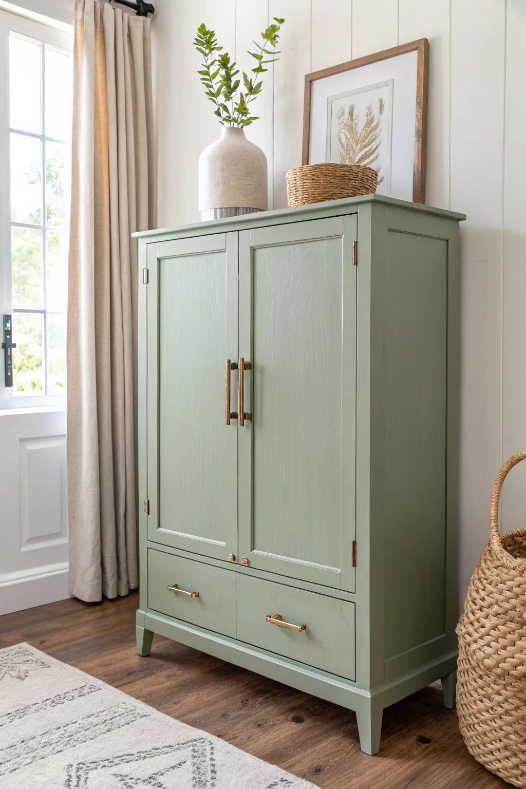 Fresh paint + modern brass pulls instantly turn a china cabinet into a chic bar centerpiece.