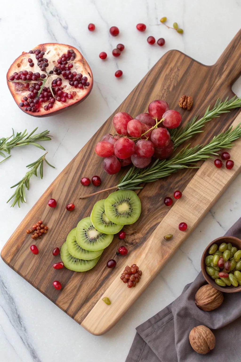 Classic red + green bites on a glowing oiled wood board—timeless Christmas grazing made simple.