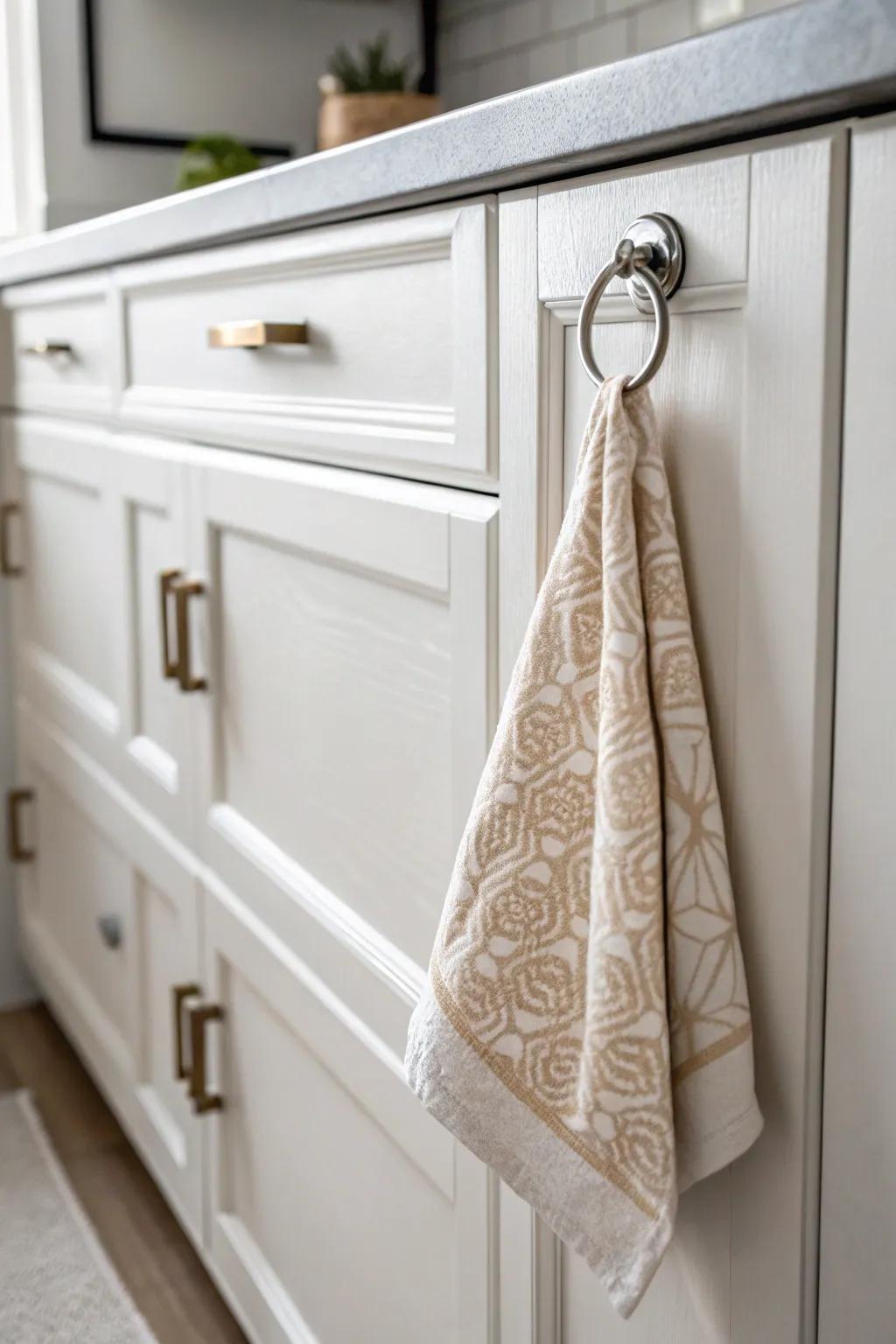 Effortlessly chic: Keep your kitchen towels handy with a minimalist touch.