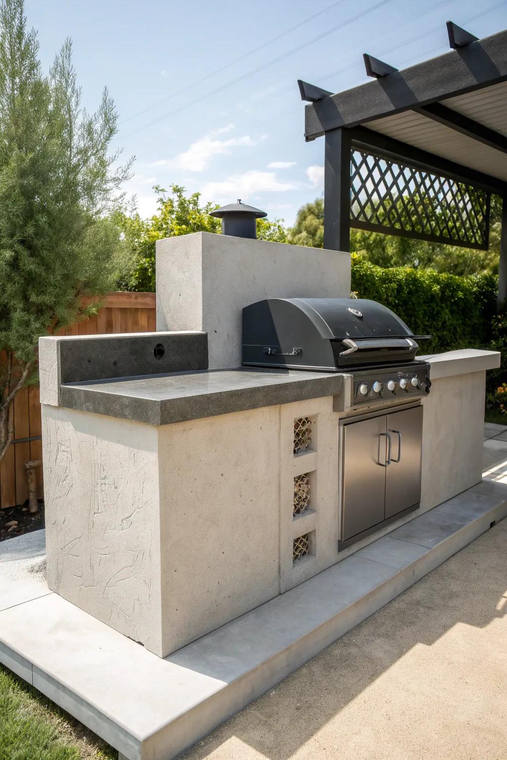 Timeless Craftsmanship: Elevate your BBQ with a classic concrete grill station.