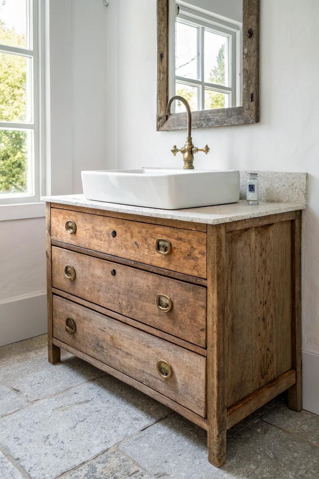 Turn a vintage dresser into a cottagecore vanity—seal reclaimed wood well for splash-proof charm.