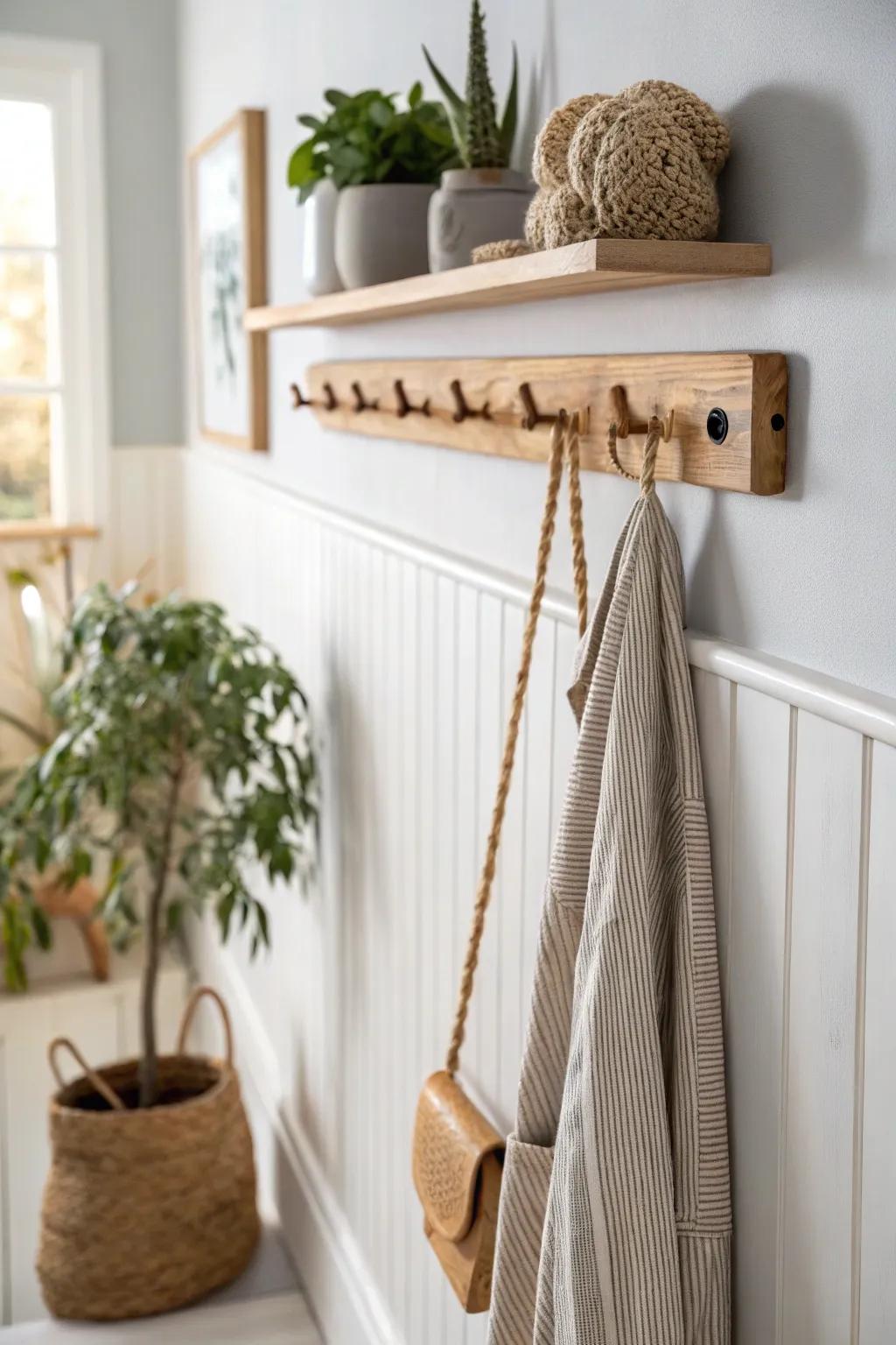 Creamy white walls make natural wood feel warmer—simple cottage calm with artisan detail.