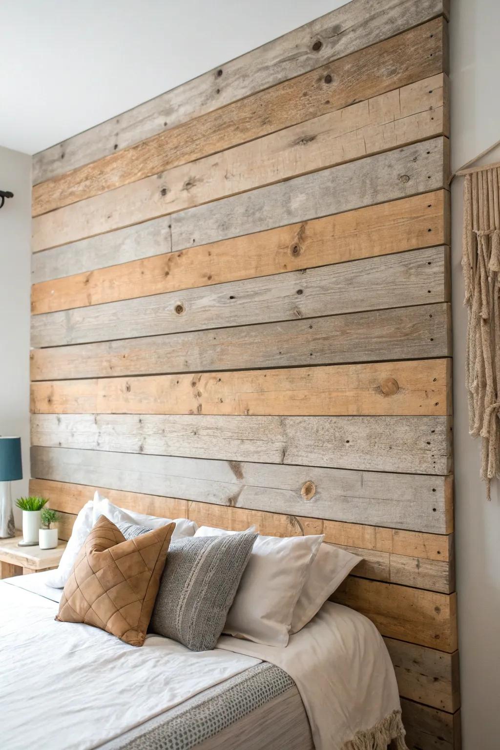 Instant country charm: a reclaimed wood feature wall that lets every knot and grain shine.