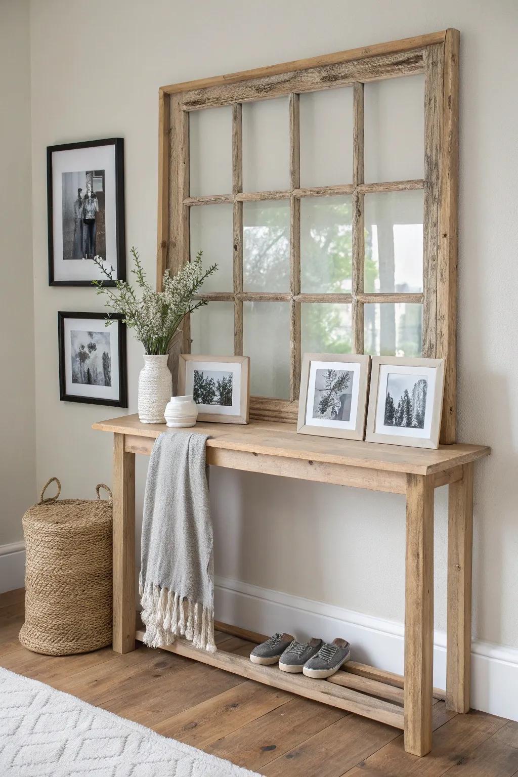 A timeworn window frame adds instant country charm—layer prints behind a few panes.