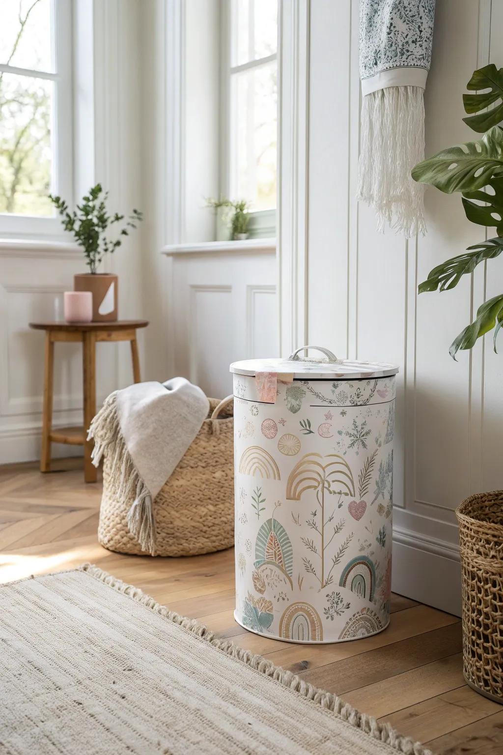 Elevate your space with a touch of whimsical charm through artistic trash can wraps.