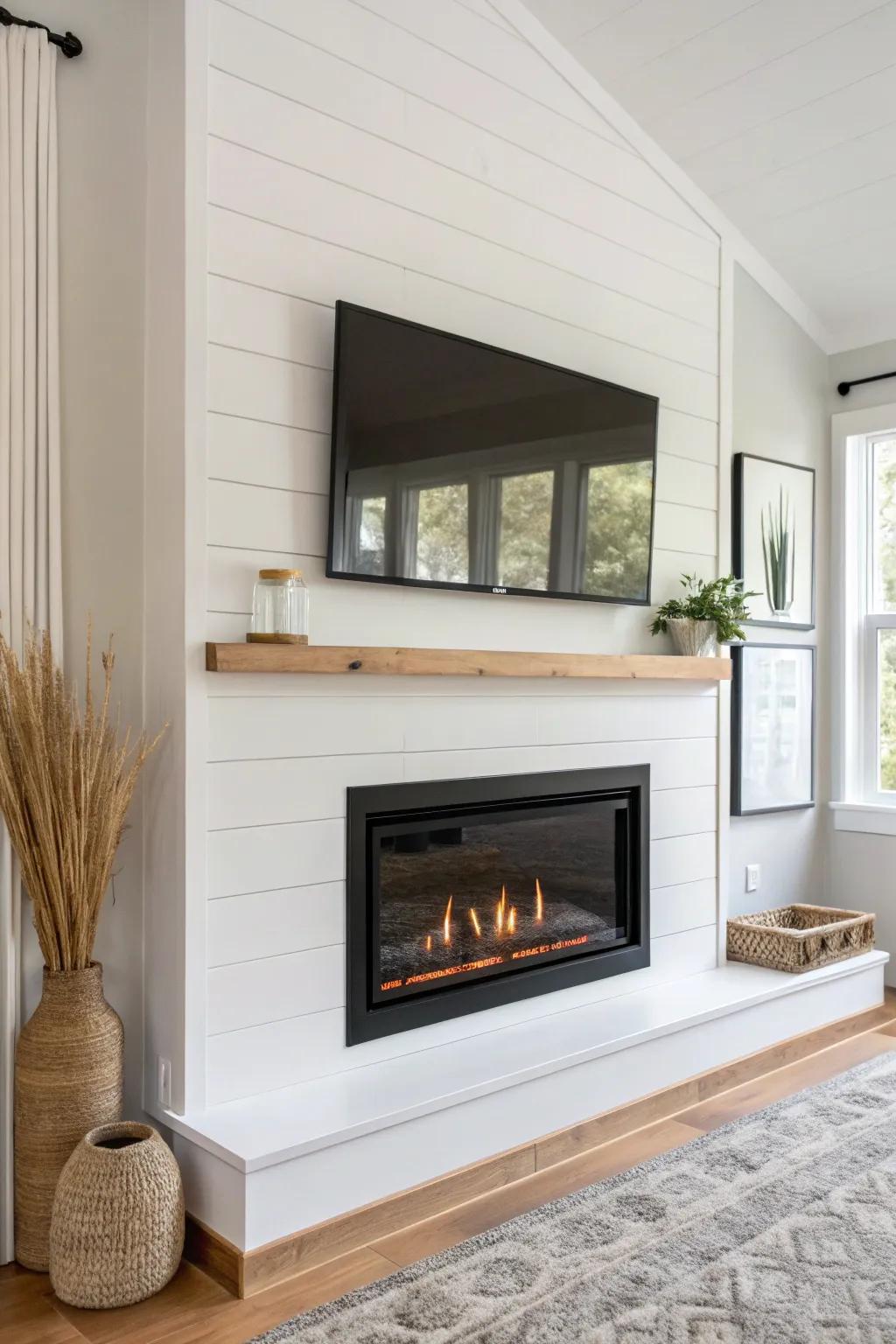 A simple 2x4 bump-out adds depth for a recessed electric fireplace with a TV-ready stacked look.