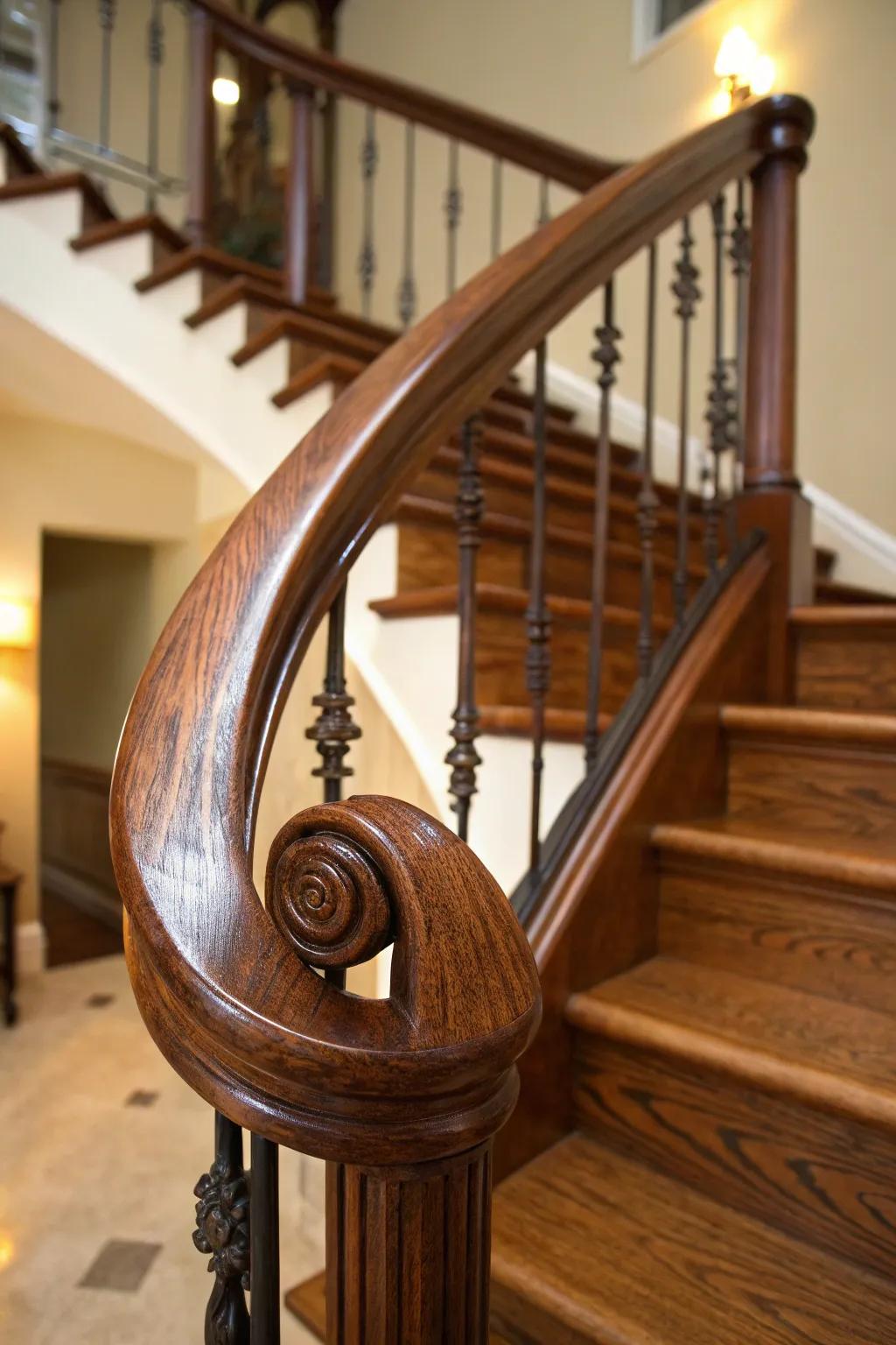Elevate your staircase with the timeless elegance of a handcrafted wooden handrail.