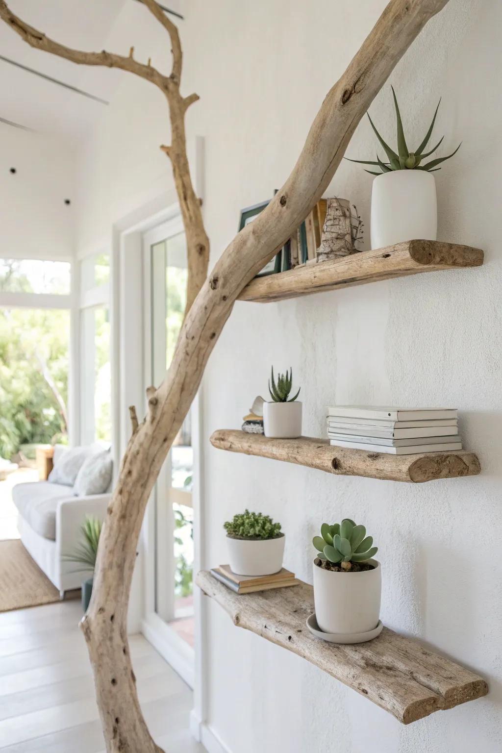 Bring nature indoors with this stunning tree branch shelf—where simplicity meets style.