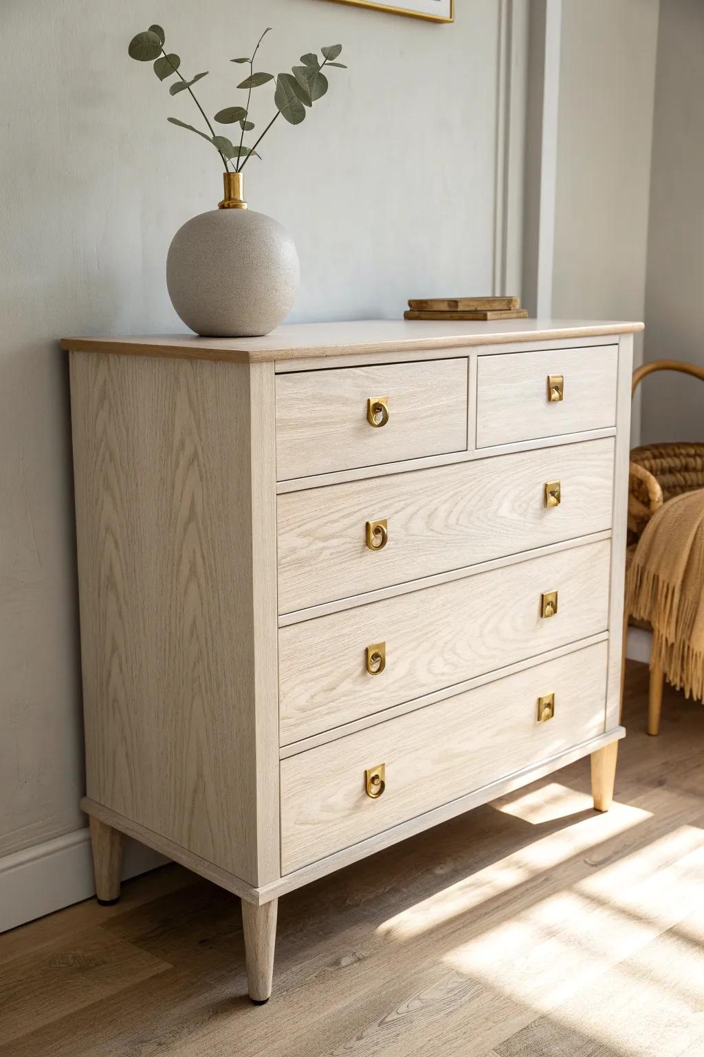 A weekend win: fresh paint + brushed brass hardware turns an old dresser into a showpiece.