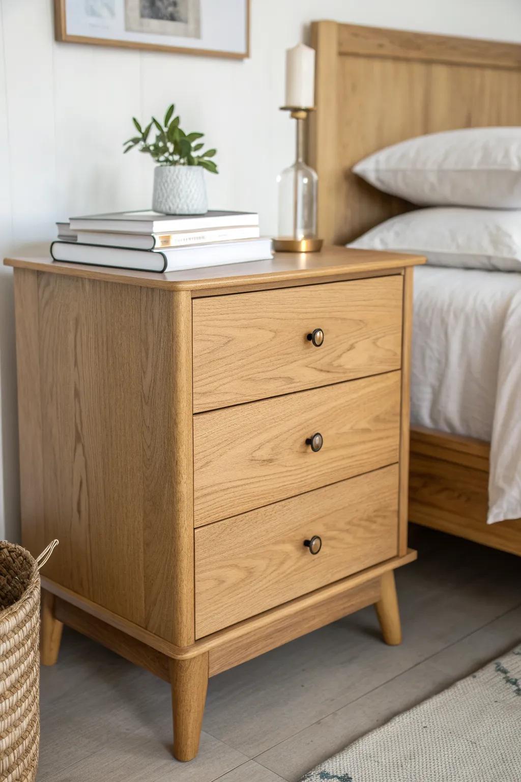A classic three-drawer dresser makes the prettiest nightstand—storage, style, and easy reach.