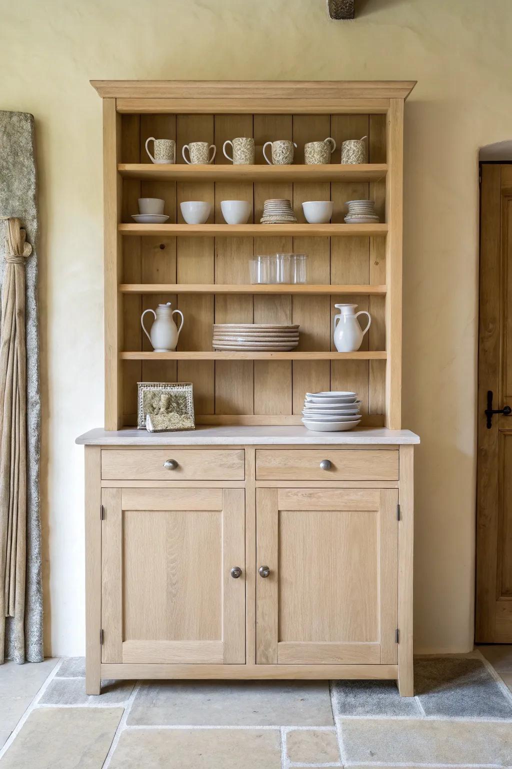 A classic hutch dresser that puts your prettiest plates on display and hides the rest below.