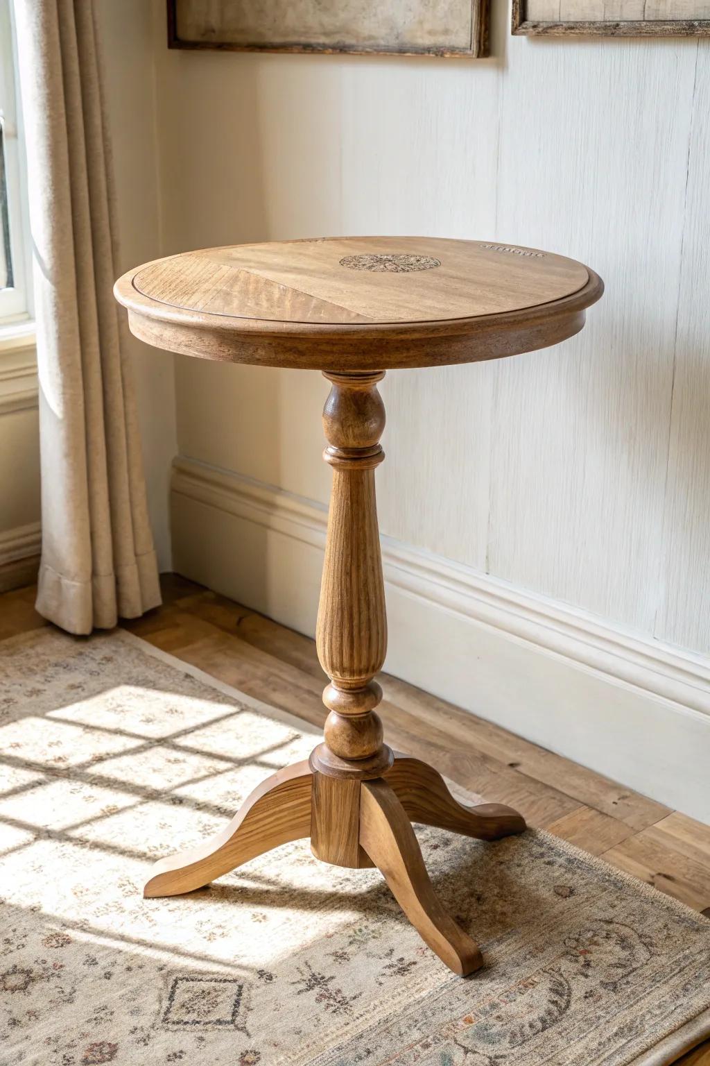 Classic round pedestal drink table—simple, elegant, and perfect beside any chair.