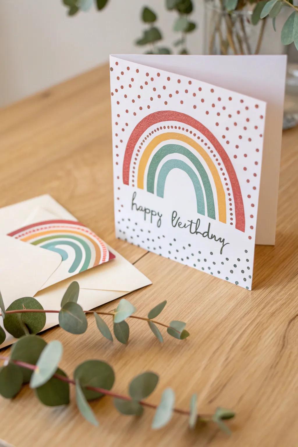 Bring a burst of color to your celebration with this handcrafted rainbow card!
