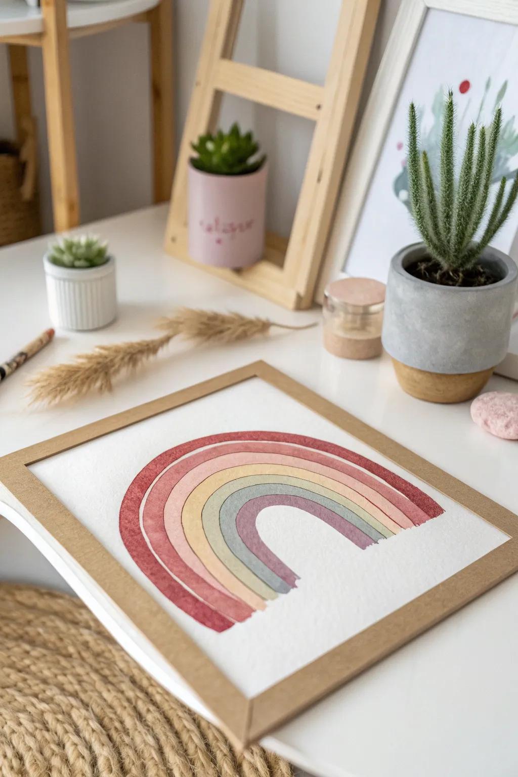 Embrace the charm of simple craftsmanship with this elegant half-circle rainbow creation.