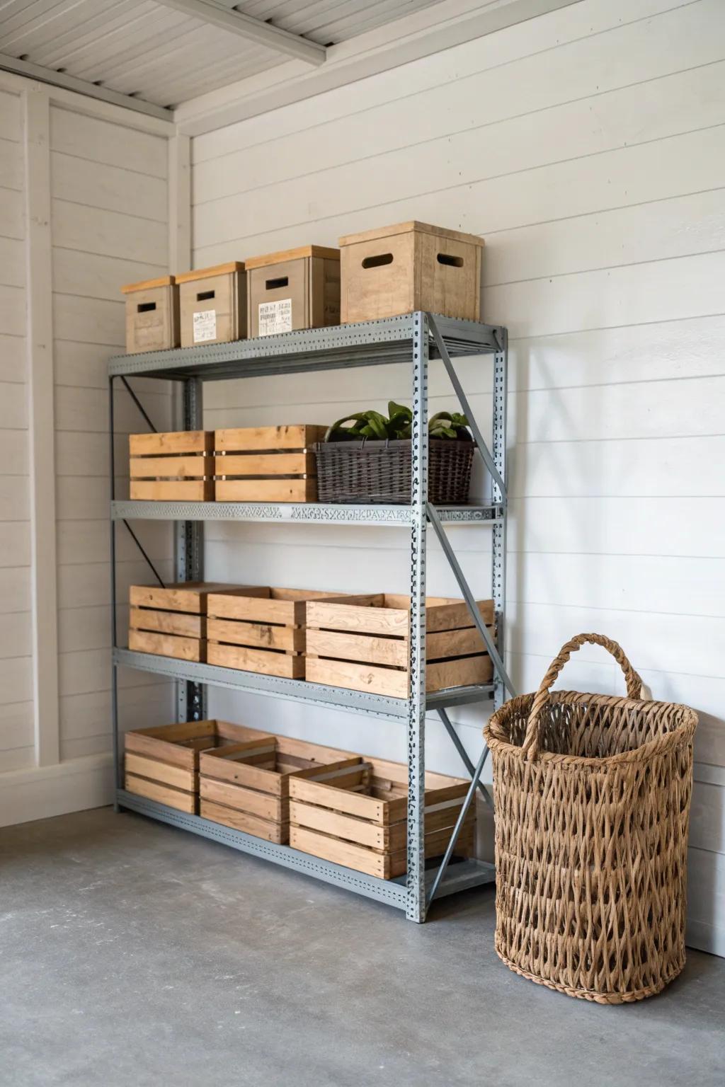 A clean pallet racking wall lifts bulky gear off the floor—extra storage without clutter.