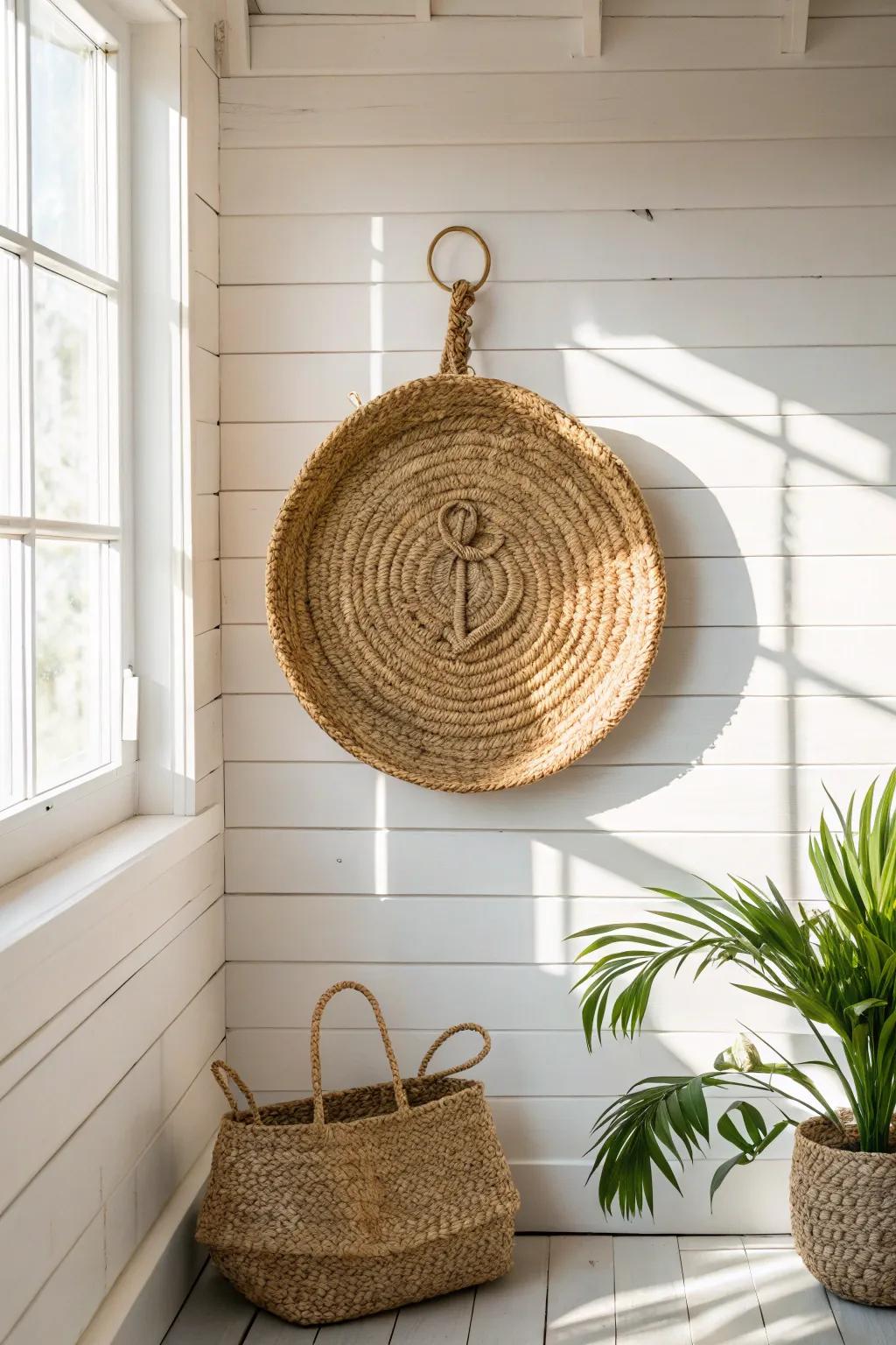 Anchor your basket wall with one organic woven statement piece—simple, warm, farmhouse charm.
