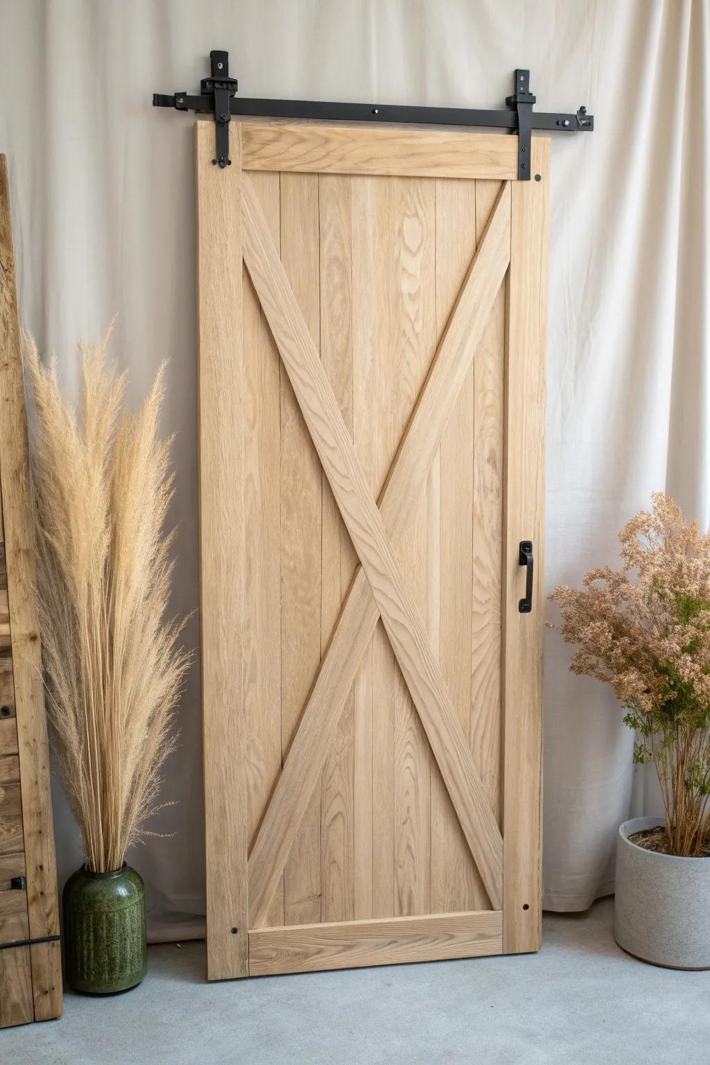 Barn-style X-brace carriage door detail—an easy farmhouse upgrade with timeless wood warmth.