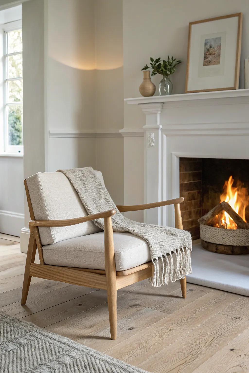 A classic oak armchair by the hearth—simple, balanced, and beautifully inviting.