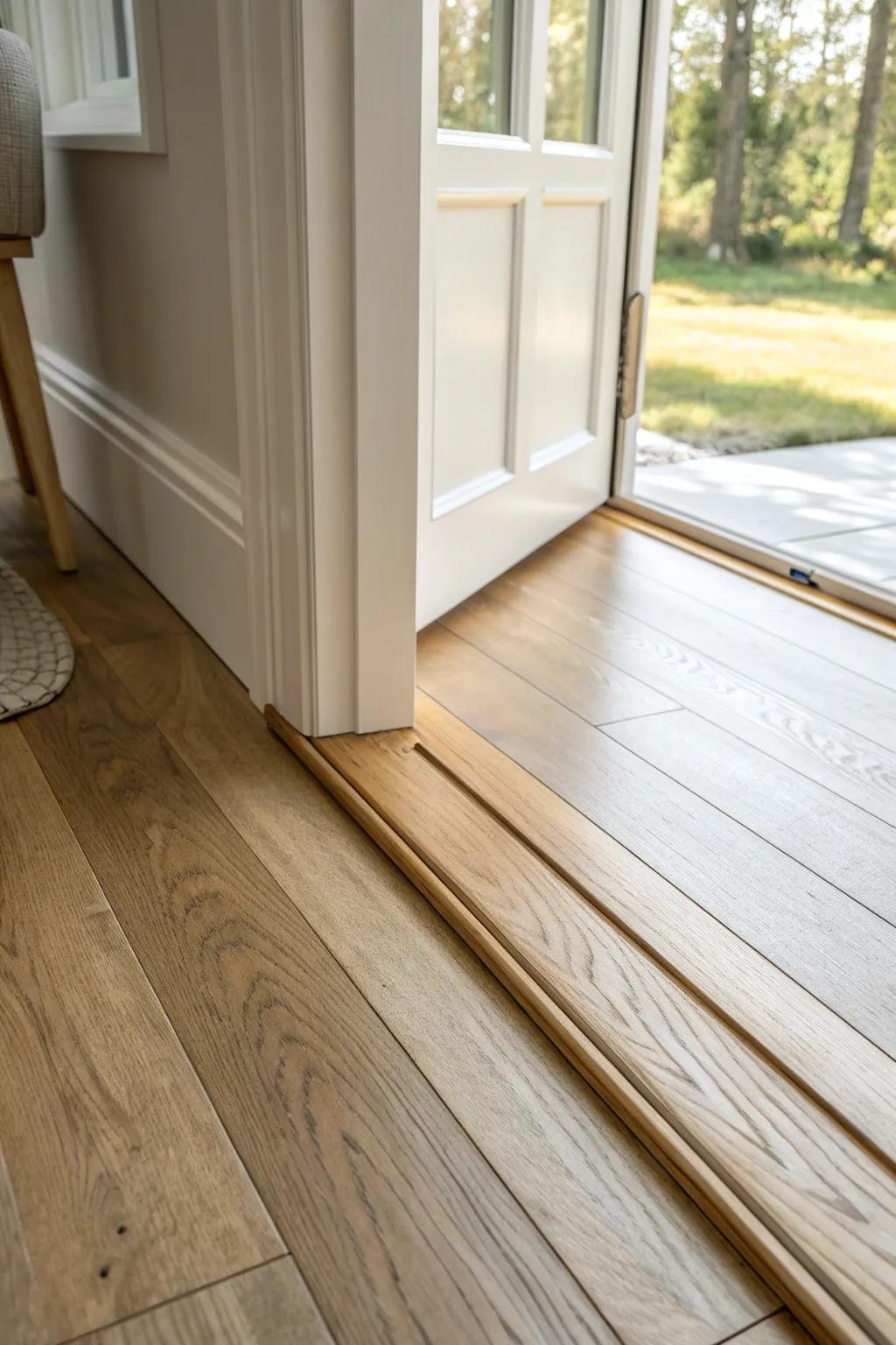 Classic white oak saddle threshold—softly eased edges and a matte finish for a timeless doorway.