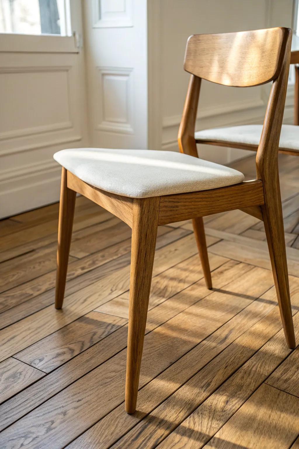 Classic oak hardwood adds warm, grown-up charm—felt pads keep the finish beautiful through meals.