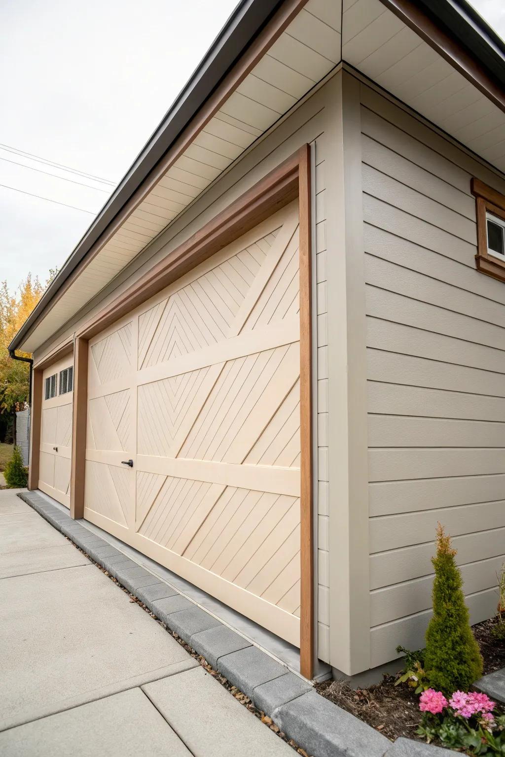 Color-matched trim blends with the garage door for a clean, seamless look that feels wider.