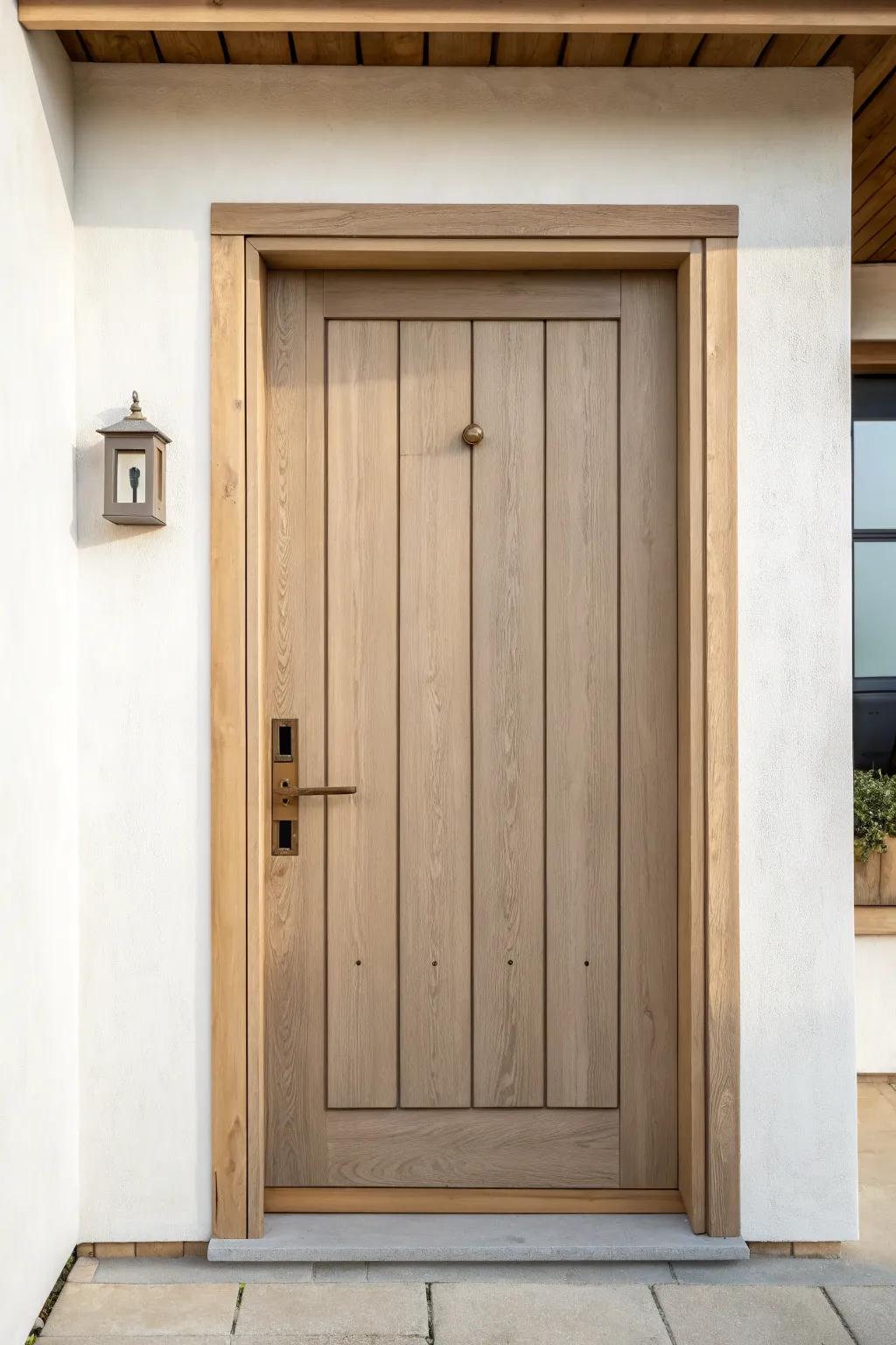 Classic neutral paint turns a garage entry door into a calm, bright welcome in one afternoon.