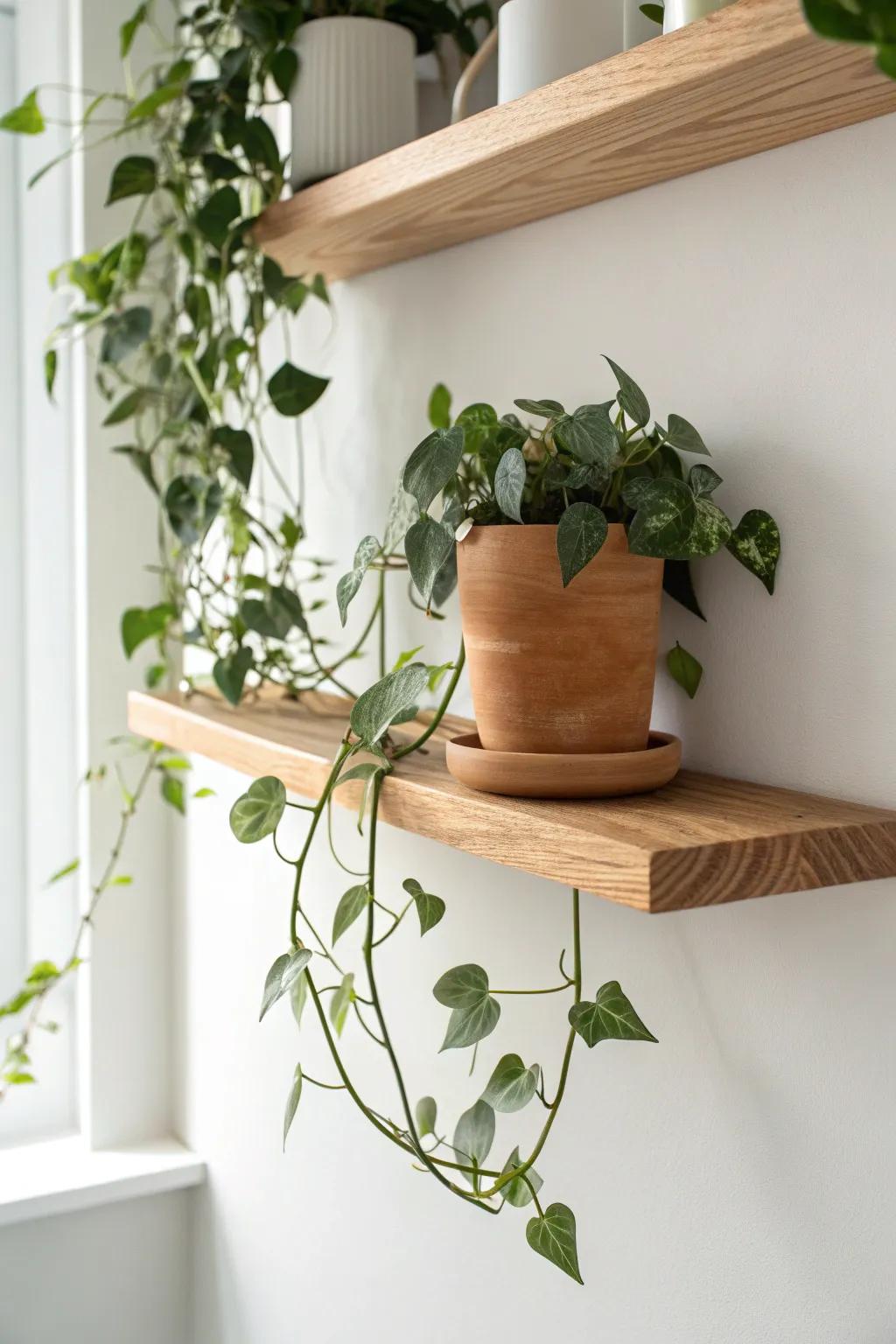 Let trailing greenery spill from a high shelf to soften walls and add effortless height.