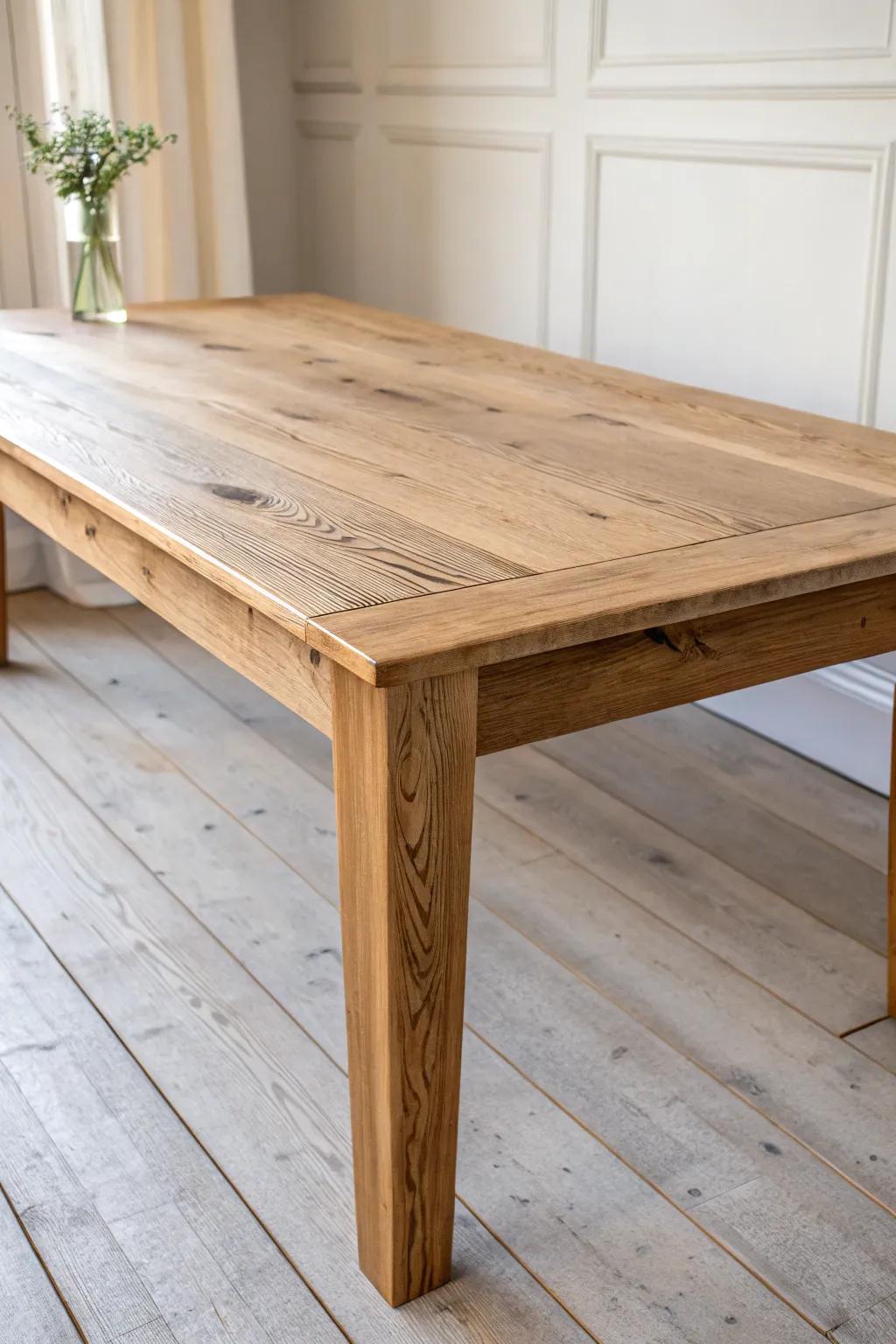 A big, beautiful wood table that gives homeschool space to spread out—then cleans up for dinner.