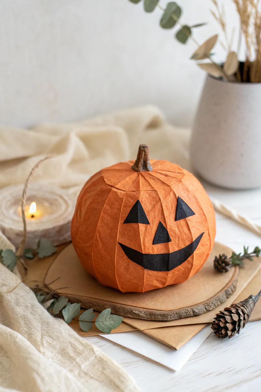 Embrace timeless charm with a minimalist paper jack-o'-lantern, blending classic Halloween vibes with Scandinavian simplicity.
