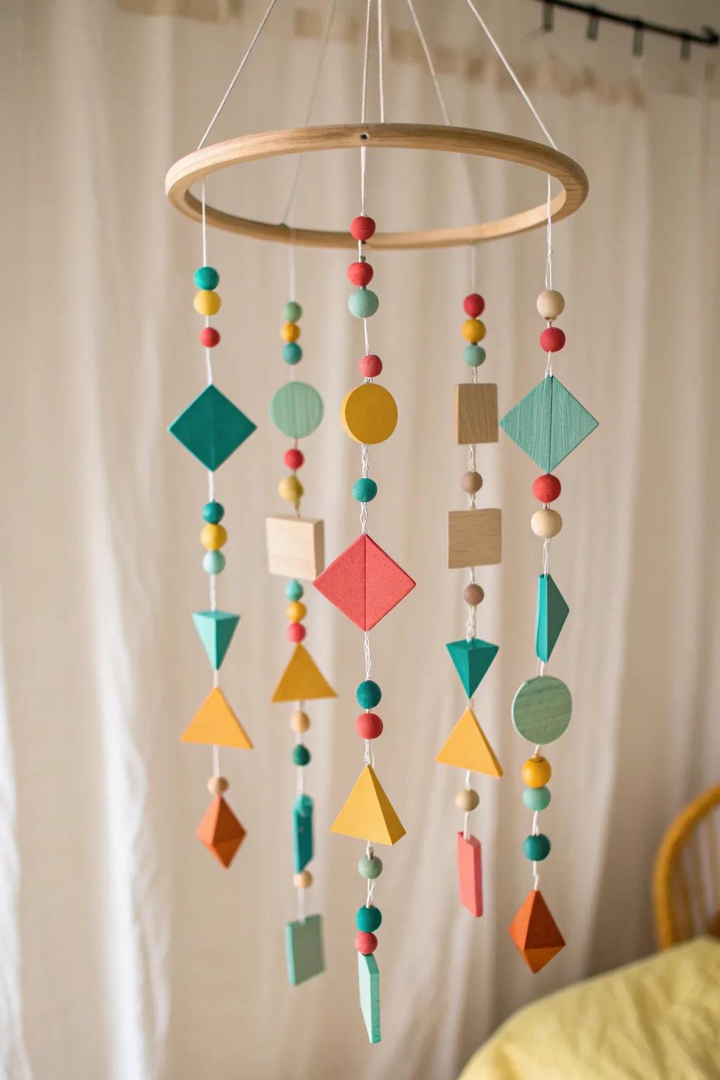 Add a splash of color with a handcrafted mobile that's both playful and chic. Perfect for those who adore minimalist elegance with a touch of Boho charm.