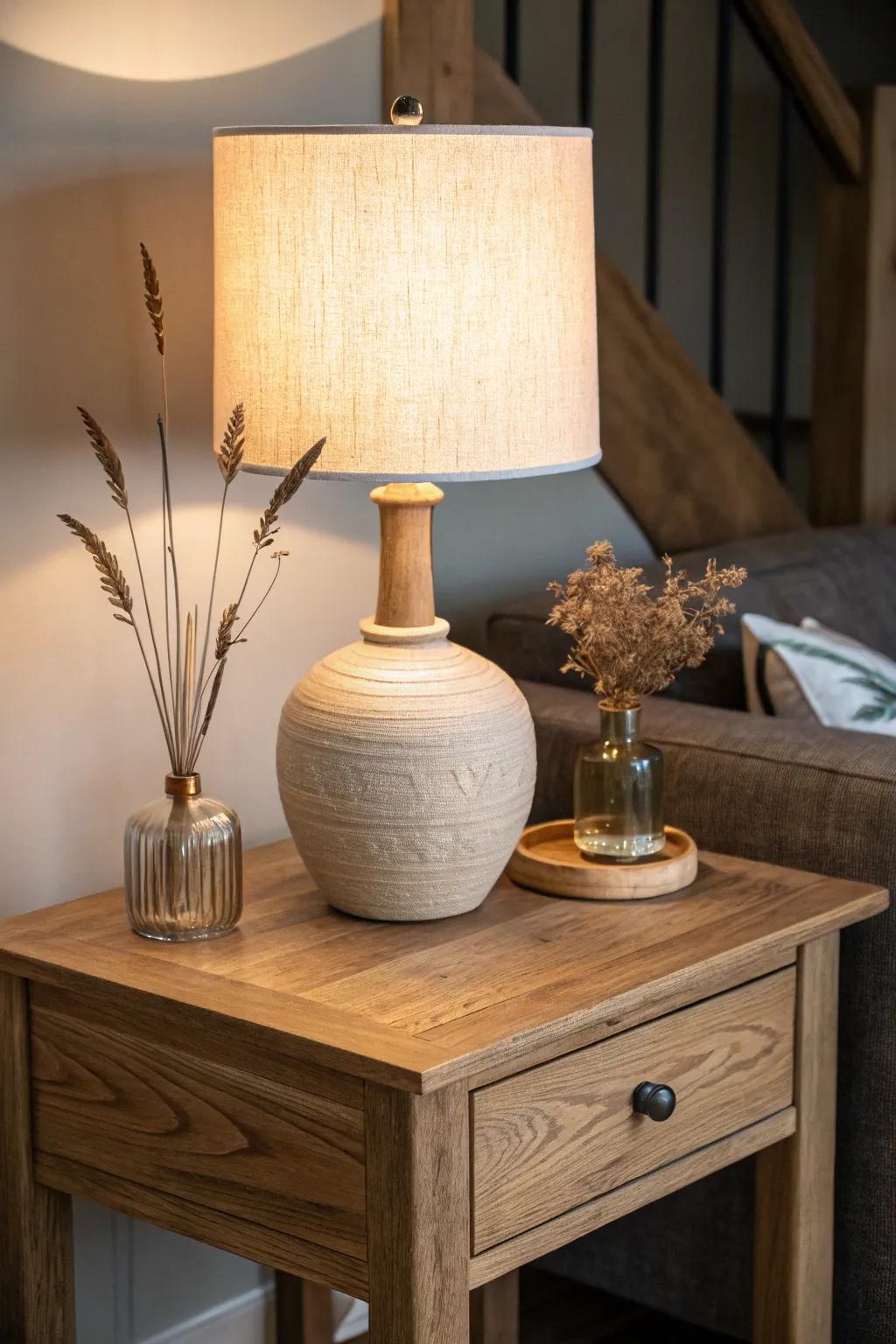 Layer soft, warm light with a handmade oak side table for instant hygge.