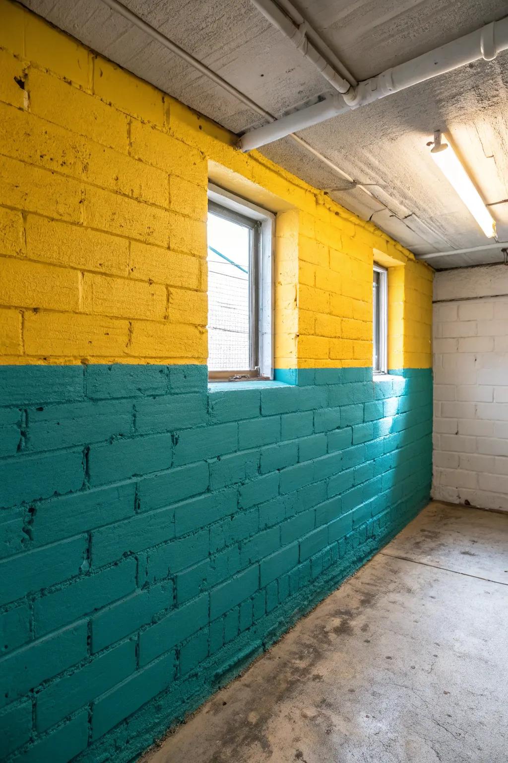 Transform your space with a pop of color: bold hues breathe life into concrete walls.