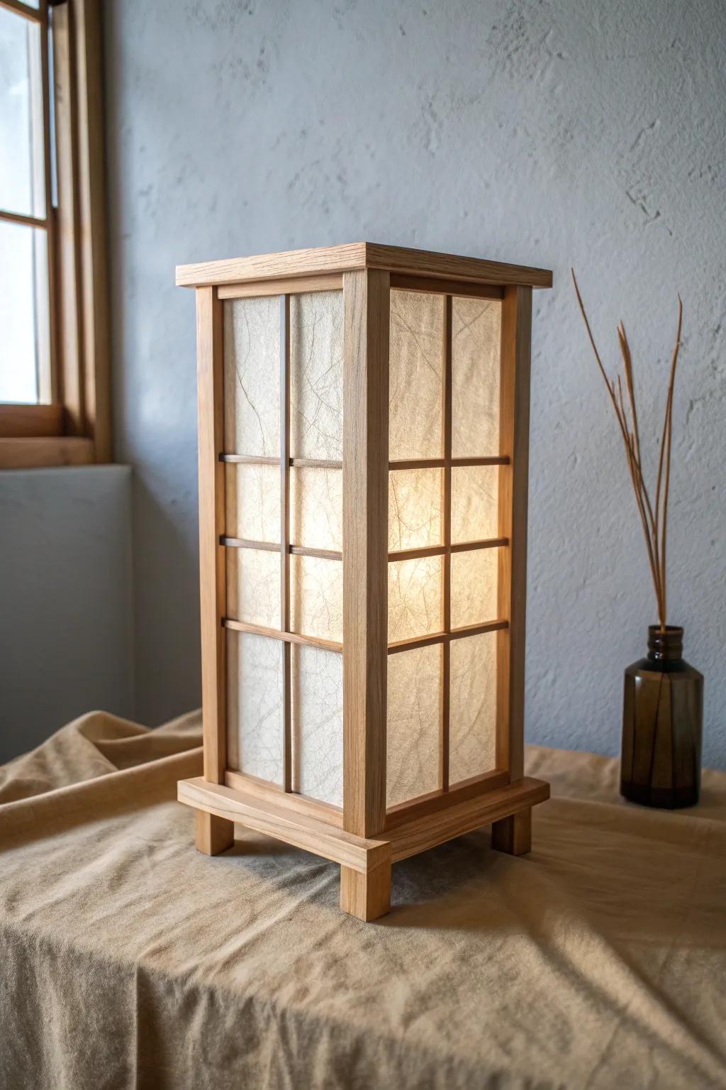 Warm neutrals + natural wood: a modern shoji lamp that instantly quiets the room.