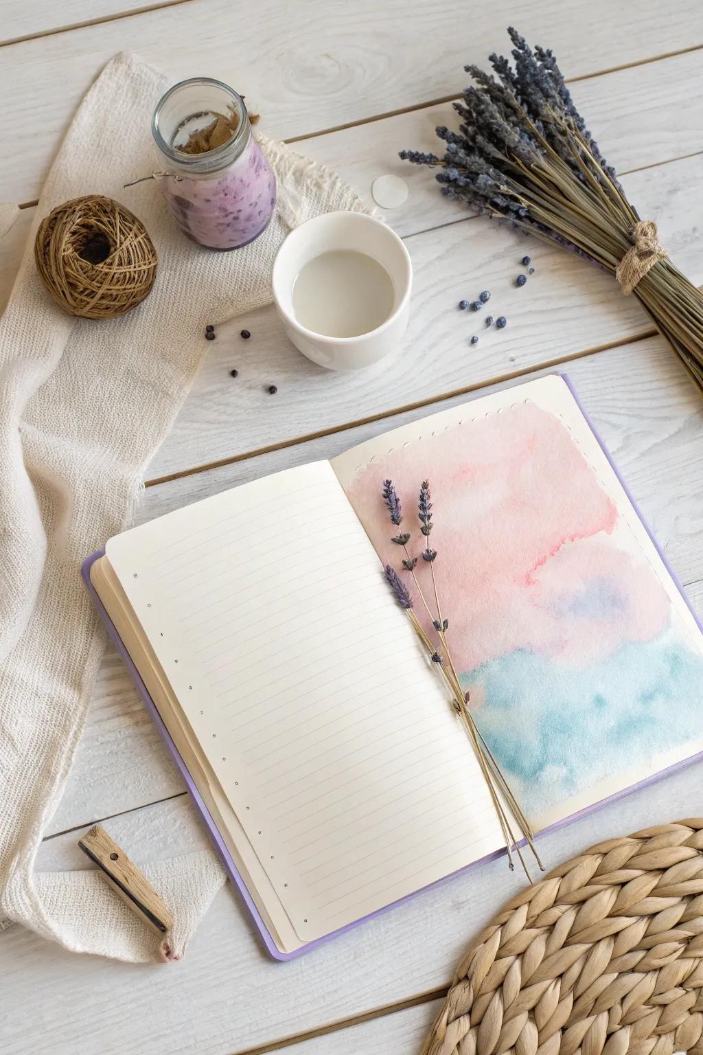 Embrace creativity with watercolor washes; the perfect backdrop for your journal inspirations.
