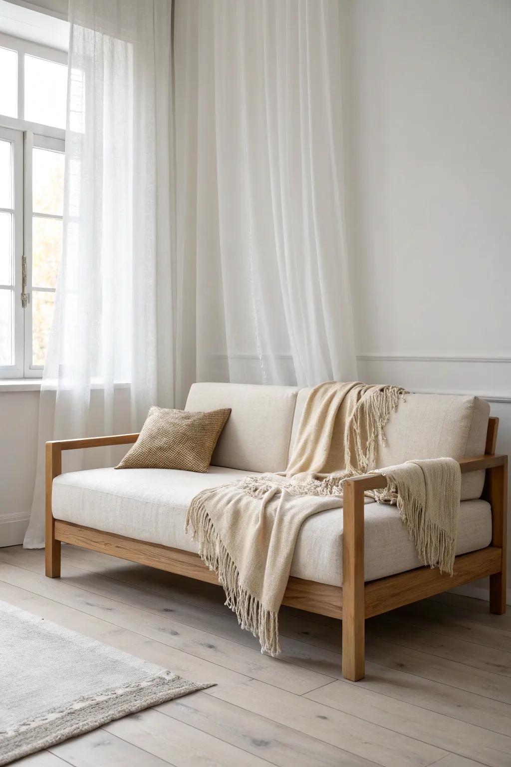 A classic foot-of-bed loveseat in light oak—instant cozy seating with clean Scandinavian calm.
