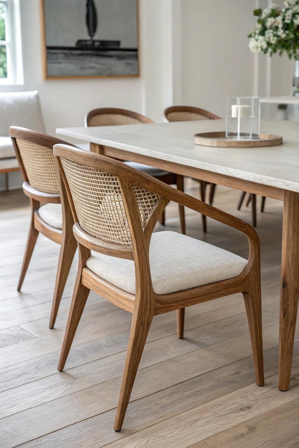 Start with matching side chairs, then add two statement head chairs for an instantly styled table.
