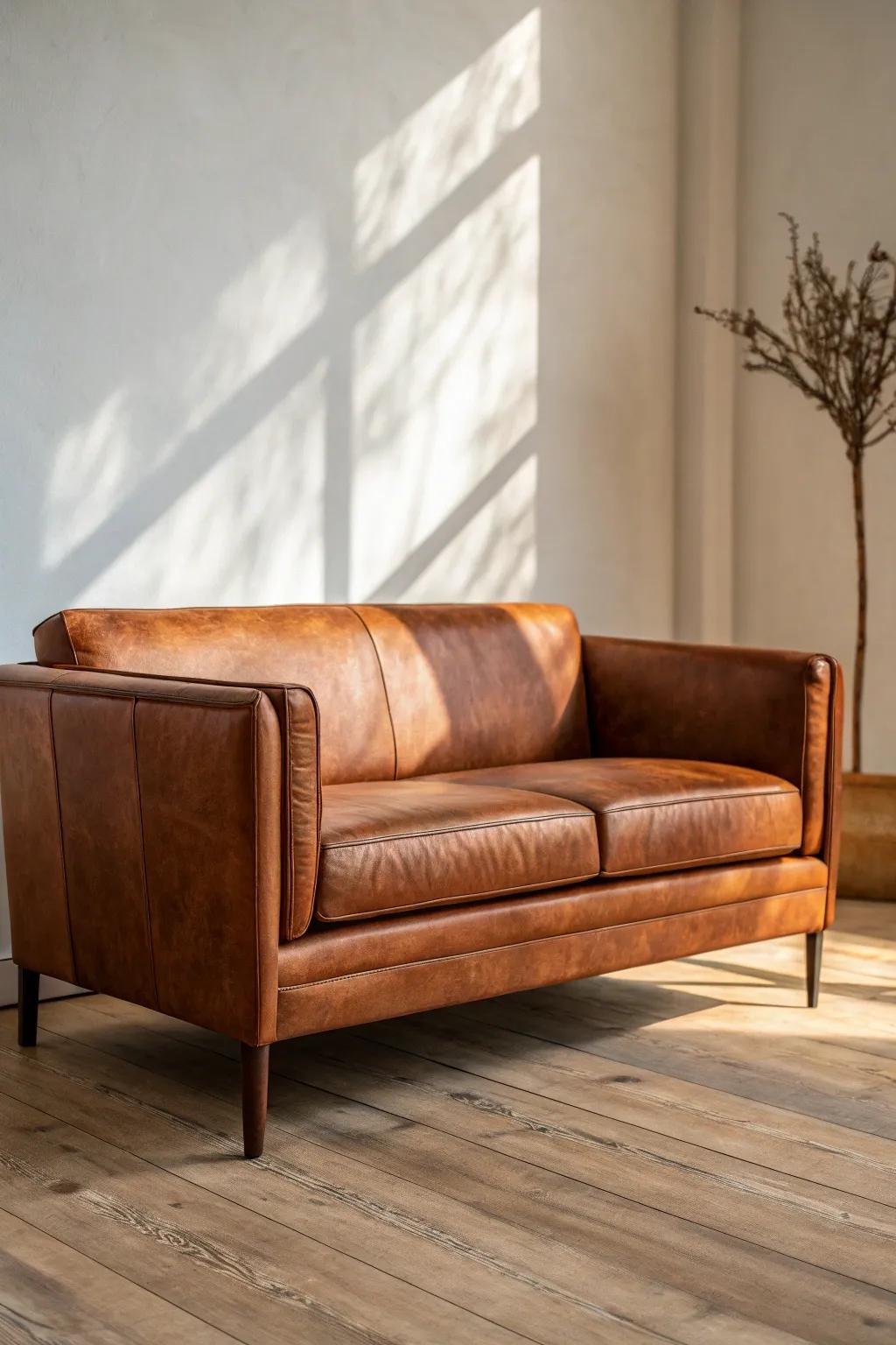 Anchor your modern brown living room with a handcrafted brown sofa that grounds the space.