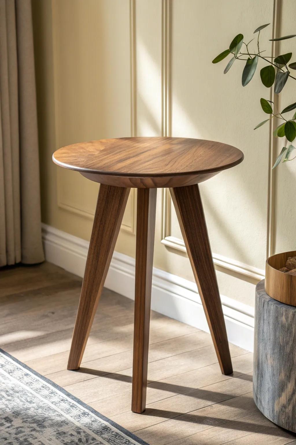 Warm neutrals + bold wood grain: a sculpted walnut side table that makes modern feel inviting.