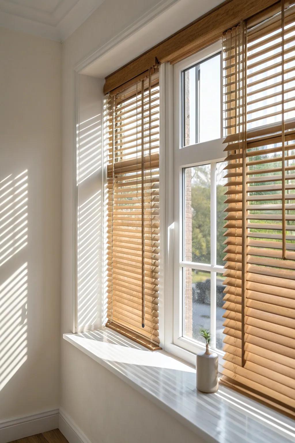 Morning sun through a handcrafted oak blind—an instant reset for a calmer, lighter home.